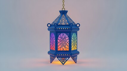 Hanging Lantern with Colored Glass Panels