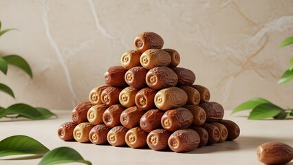 Stack of Dates on Beige Background