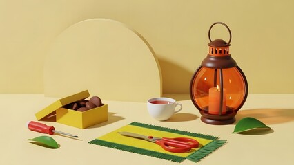 Gardening tools and tea on a table