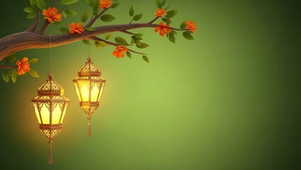 Ornate Lanterns on a Branch with Flowers