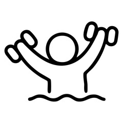 Outline style of a human figure holding dumbbells while submerged in water, creating a surreal or metaphorical scene. Related to struggling under a heavy workload, overwhelming nature of fitness goals