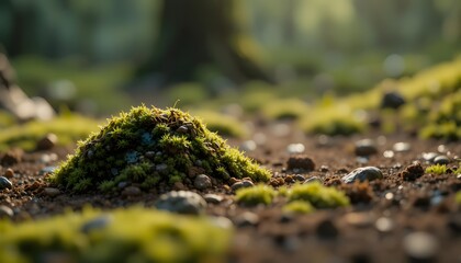 Close Up Mossy Forest Ground with Pebbles