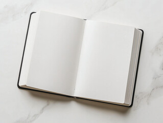 Blank Open Notebook on Marble Surface for Creative Ideas and Plans