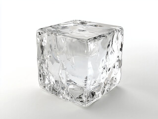 Clear Ice Cube on White Background for Beverage or Culinary Use