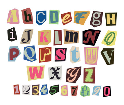 Vector alphabet of ransom note style collection  and distortion artwork