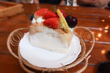 dessert with strawberry and cream