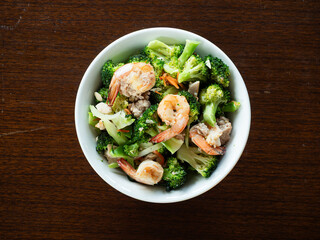 stir fried broccoli with shrimp and minced pork