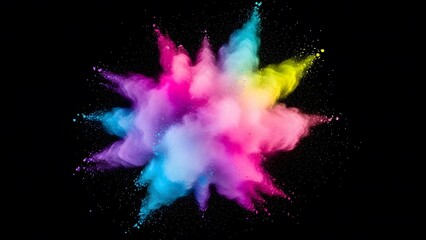 Vibrant colorful powder explosion on black background