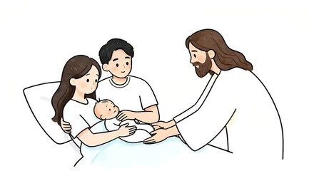 Jesus Holding a Newborn Baby with Care