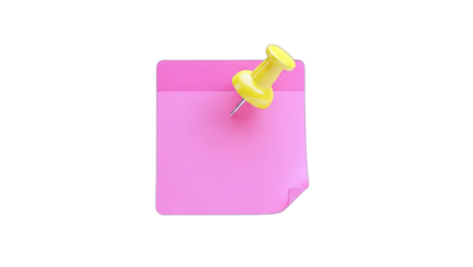 Pink Sticky Note Pinned with Yellow Push Pin on White Background