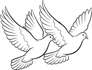 Obraz premium Two doves flying outline drawing symbol peace love religion spirituality freedom nature bird animal