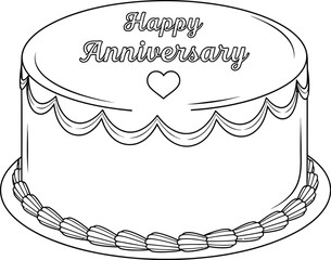 Happy anniversary cake outline drawing celebration love romance wedding marriage relationship milestone event party