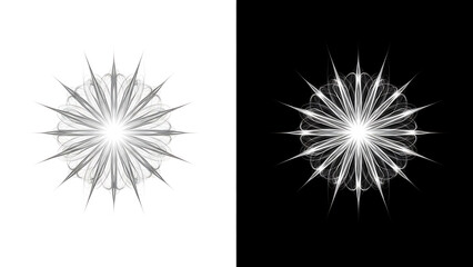 Obraz premium Whisk vector starburst graphic design elements on contrasting white and black backgrounds