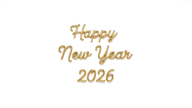 Celebratory Happy New Year 2026 greeting card with golden text on white background