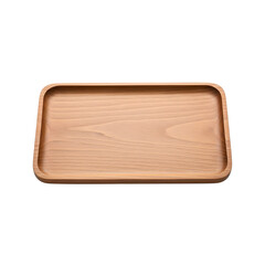 Rectangular light wood serving tray with rounded corners on transparent background