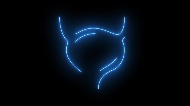 Neon Blue Glowing Human Urinary Bladder Medical Line Art