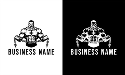 Muscular bodybuilder logo design for fitness and gym businesses.