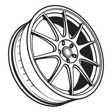 Realistic monoblock racing wheel curved spokes car wheel