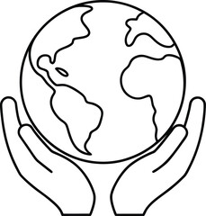 Earth in Hands line art vector illustration globe world
