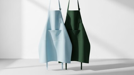 Modern aprons in light blue and dark green