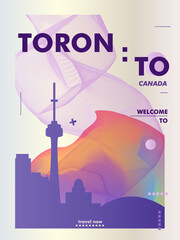 Naklejka premium Toronto, Canada poster, flyer with skyline, landmarks. Travel vector illustration for print, brochure, leaflet, website, page, presentation, real estate