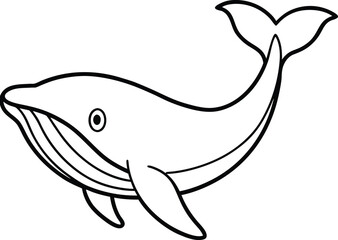 Minimalist thin black outline vector whale illustration
