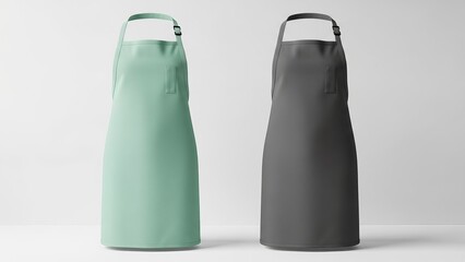 Two aprons displayed against a wall
