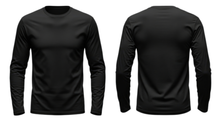 Black long sleeve t shirt mockup front and back transparent background cutout png
