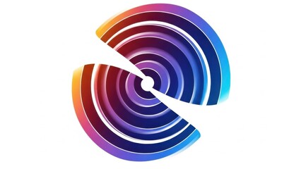 Vibrant abstract split circle with concentric gradient rings on a clean white background creating