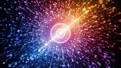 Fototapeta premium Dynamic abstract energy flow illustration featuring a vibrant spectrum of particles exploding from