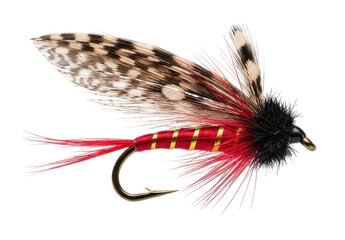 Red and gold fishing fly transparent background cutout png