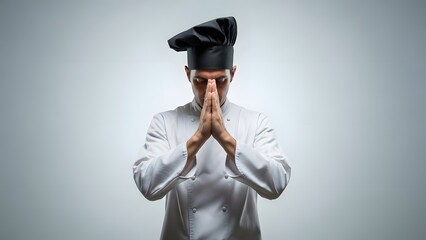 Chef in White Uniform with Hands Together