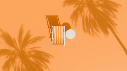 Beach chair and a small table in the middle of the area with an orange background © helmi