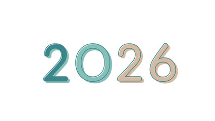 Soft Pastel 3D 2026 Numbers - Teal and Beige Rounded Font