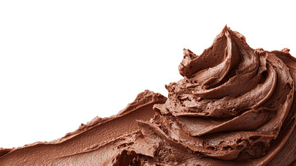 Creamy chocolate mousse swirl with smooth whipped cocoa texture macro dessert food photography isolated on white background