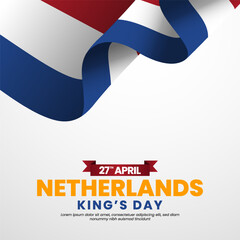 Dutch flag for Netherlands kings day square banner background with realistic flag
