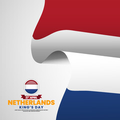 Dutch flag for Netherlands kings day square banner background with realistic flag