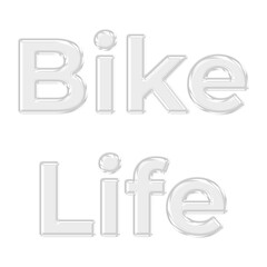 Bike Life glossy 3D glass text effect featuring transparent letters for motorcycle club logos, cycling hobby themes, and rider lifestyle designs