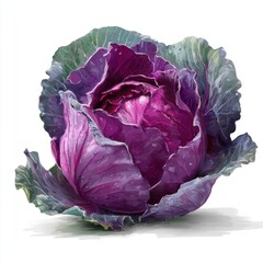 Obraz premium Vibrant Red Cabbage Healthy Vegetable Isolated on White Background Detailed Texture
