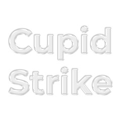 Cupid Strike glossy 3D glass text effect featuring transparent letters for Valentine Day graphics, love match themes, and romantic arrow illustrations