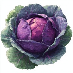 Obraz premium Vibrant Red Cabbage Vegetable With Deep Purple And Green Leafy Layers Detailed Macro View
