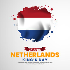 Netherlands kings day with Grunge brush painted flag style for square banner background
