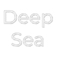 Deep Sea glossy 3D glass text effect featuring transparent letters for ocean exploration themes, underwater nature concepts, and marine life designs