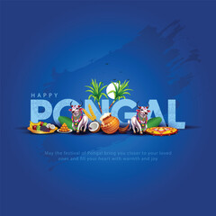 Plakat Tamil Nadu festival Happy Pongal with Pongal props, holiday Background, pongal celebration greeting card, abstract vector illustration design.