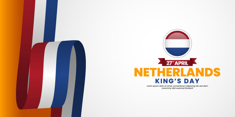 Dutch waving ribbon flag for Netherlands kings day banner design