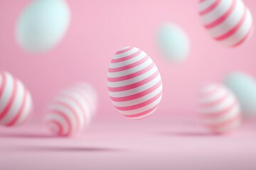 Floating striped eggs in haze, easter, festive minimal charm