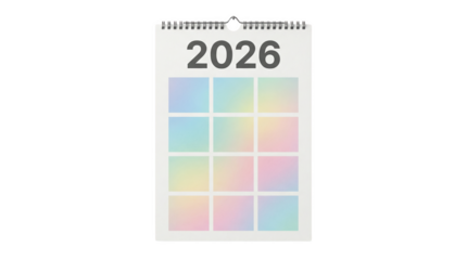Calendar for 2026 shows empty spaces for each month, AI, PNG