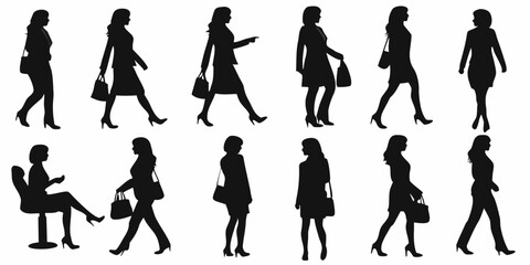 Silhouette collection of women walking sitting and posing with handbags