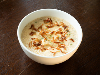 bowl of steamed egg topped with crispy shallot