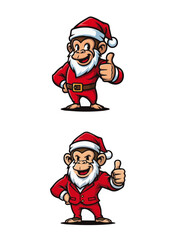 Cartoon santa monkey giving thumbs up vector illustration on white background